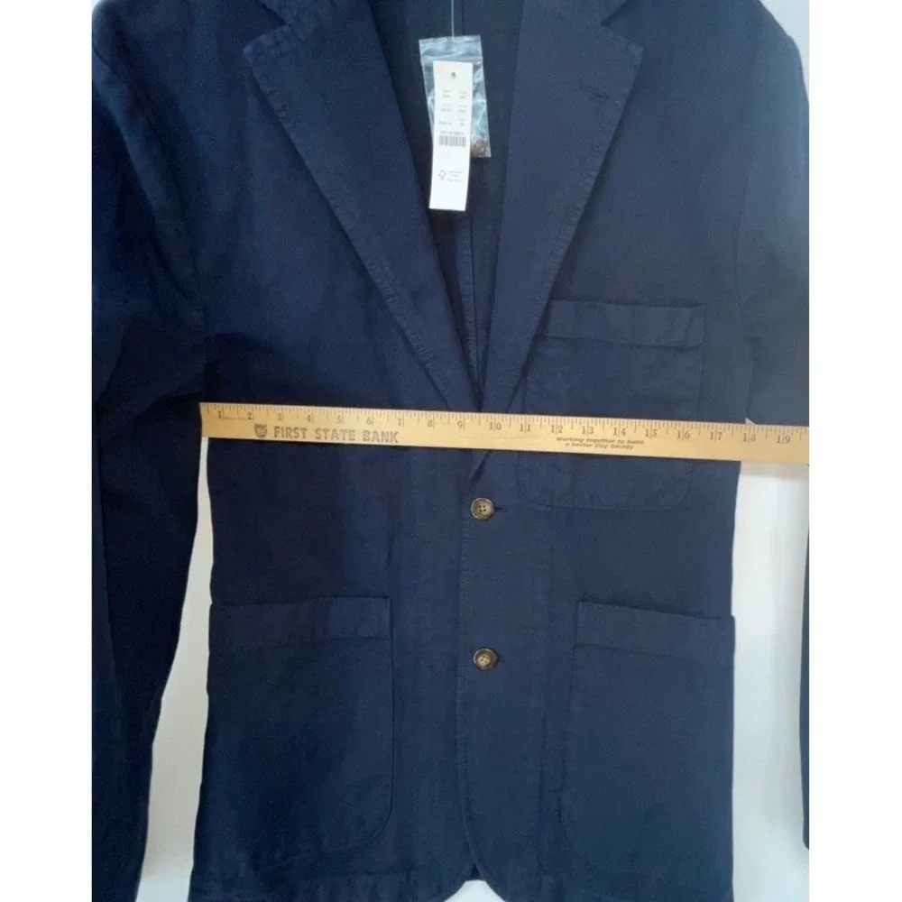 J Crew Suit Jacket Blazer Garment Dyed Cotton Linen Blend Chino AX270 Navy Sz 34